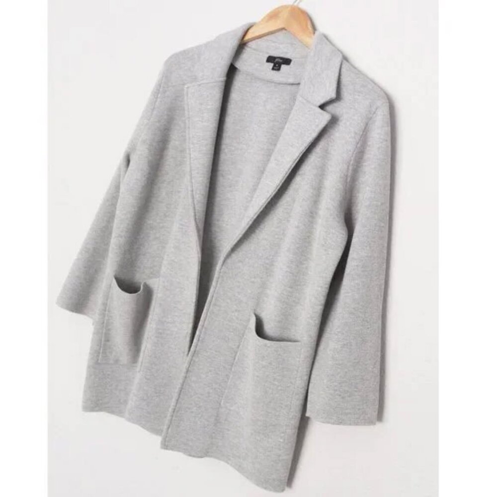 J.Crew Sophie Open Front Sweater Knit Blazer Jacket M Gray Grey Merino Wool $168 - Picture 9 of 16